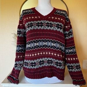 Eddie Bauer Burgundy and Gray V-Neck Sweater